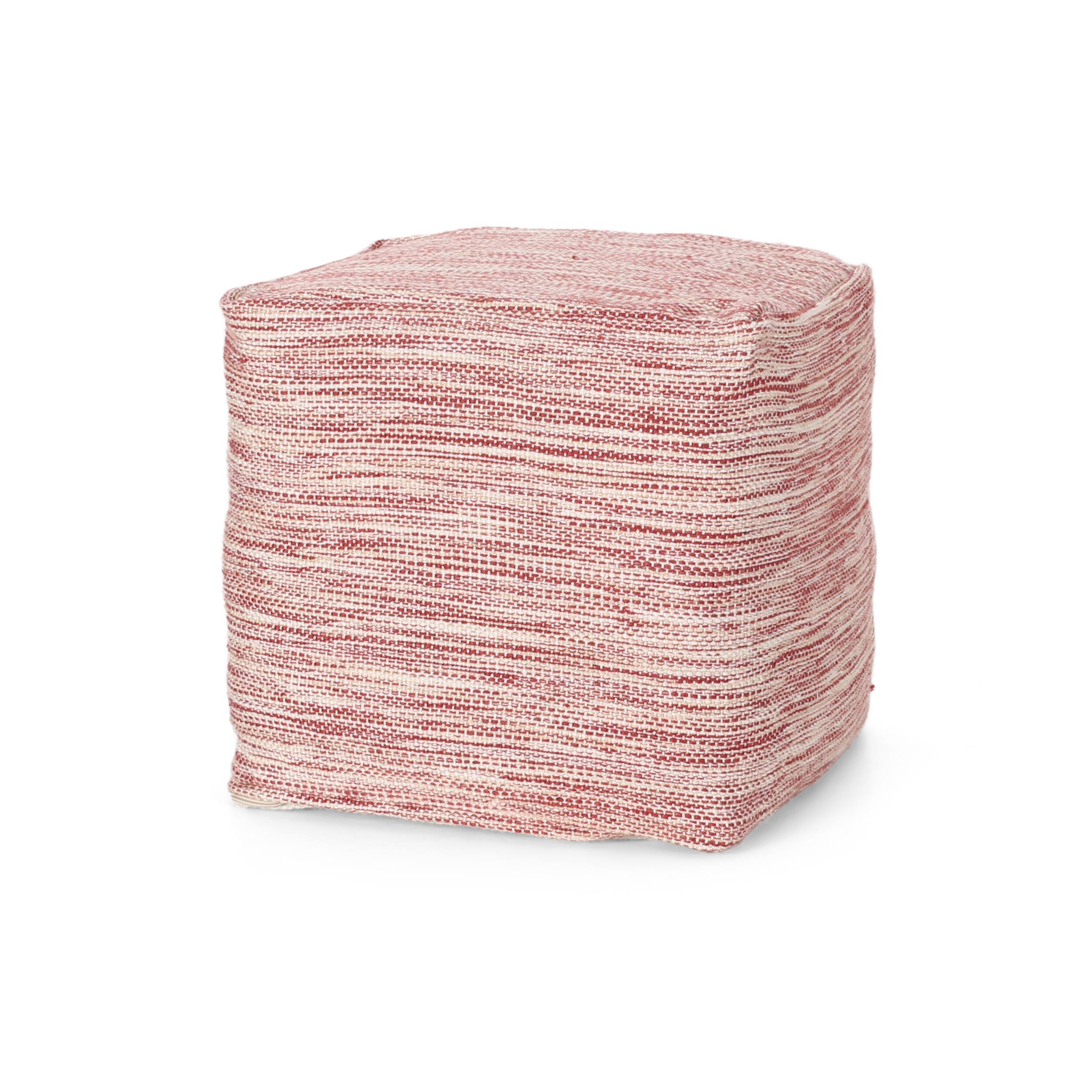 Back. Tiramisubest - Red and White Yarn and Cotton Square Pouf for Ottoman or Floor Cushion - Red.