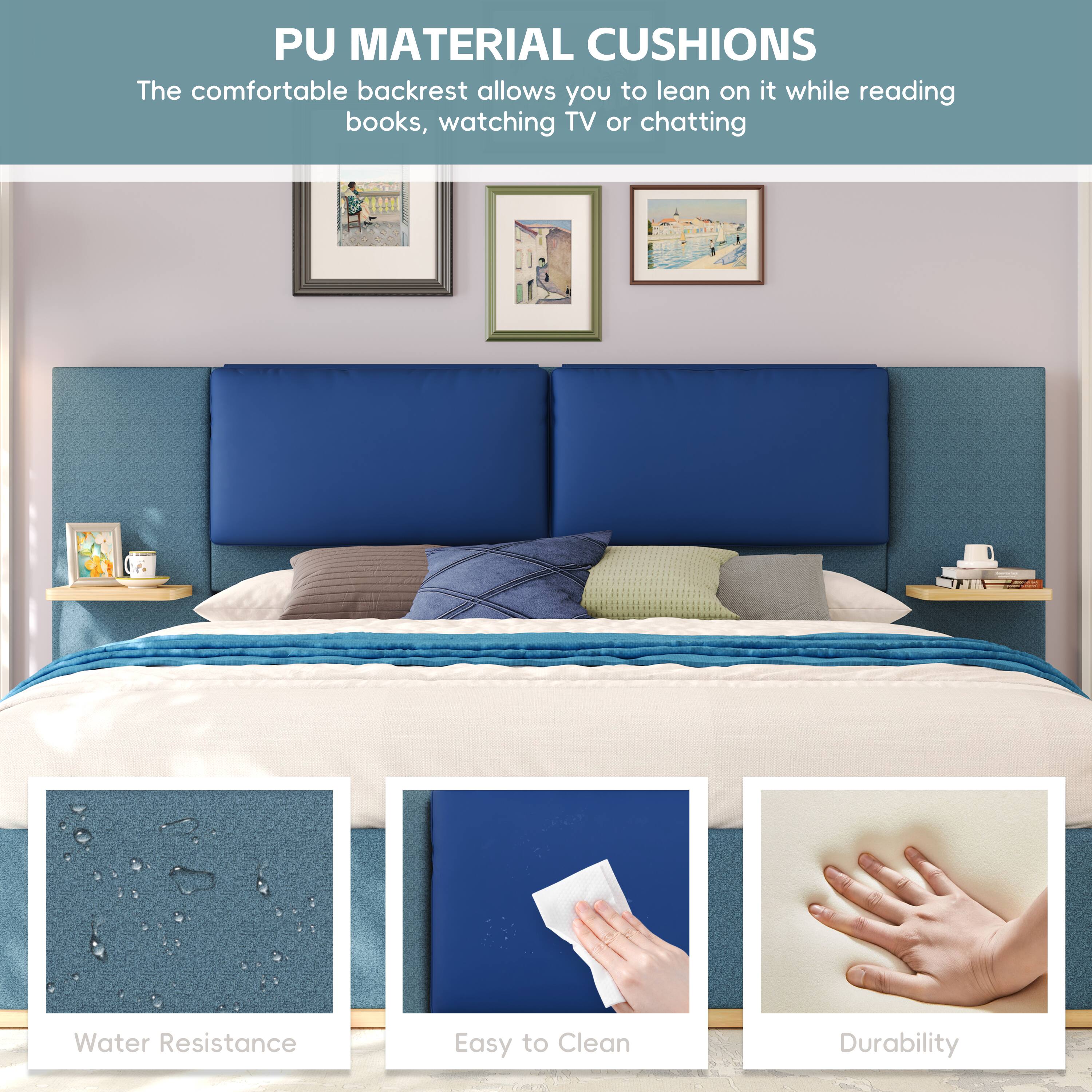 PU MATERIAL CUSHIONS

The comfortable backrest allows you to lean on it while reading books, watching TV or chatting

A.DAN

E

Water Resistance

Easy to Clean

Durability