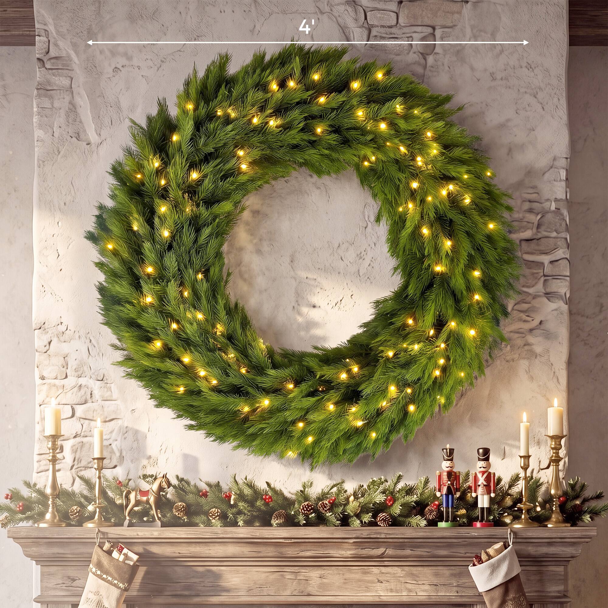 Alt View 2. Homcom - Christmas Decoration, 48 in Pre-Lit Norwegian Spruce Artificial Christmas Wreath with 150 LED Lights - Green.