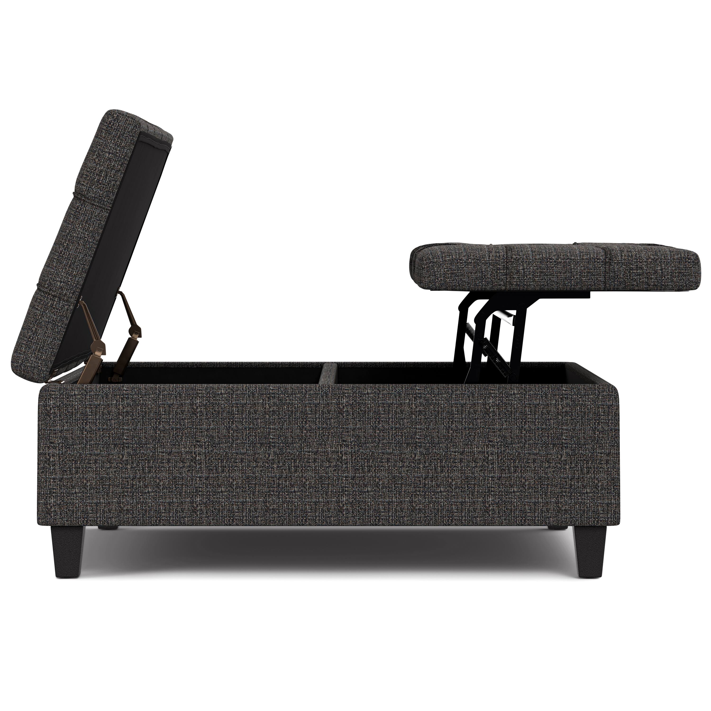 Alt View 2. Simpli Home - Harrison 40 inch Wide Transitional Square Large Coffee Table Storage Ottoman in Ebony Polyester Tweed, Assembled - Ebony.