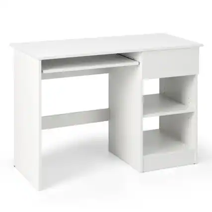 Front. Sugift - Wooden Computer Desk with CPU Stand - White.