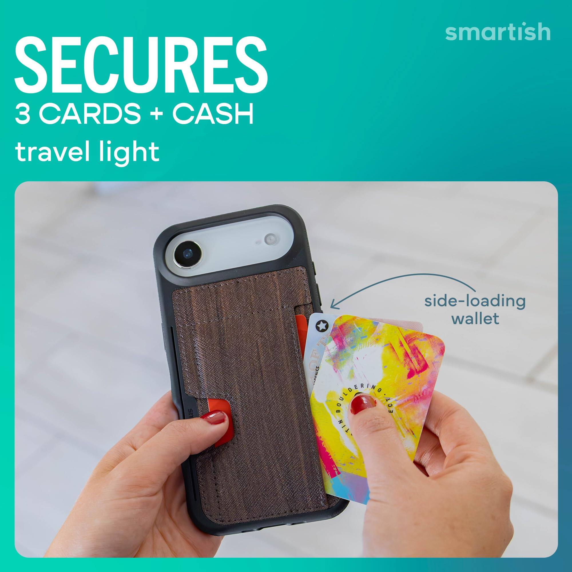 SECURES 3 CARDS + CASH travel light  
smartish  
side-loading wallet