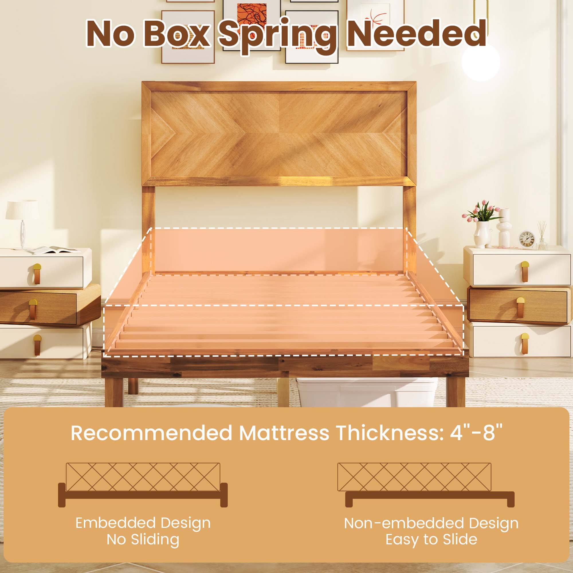 No Box Spring Needed
Recommended Mattress Thickness: 4"-8"
Embedded Design No Sliding
Non-embedded Design Easy to Slide