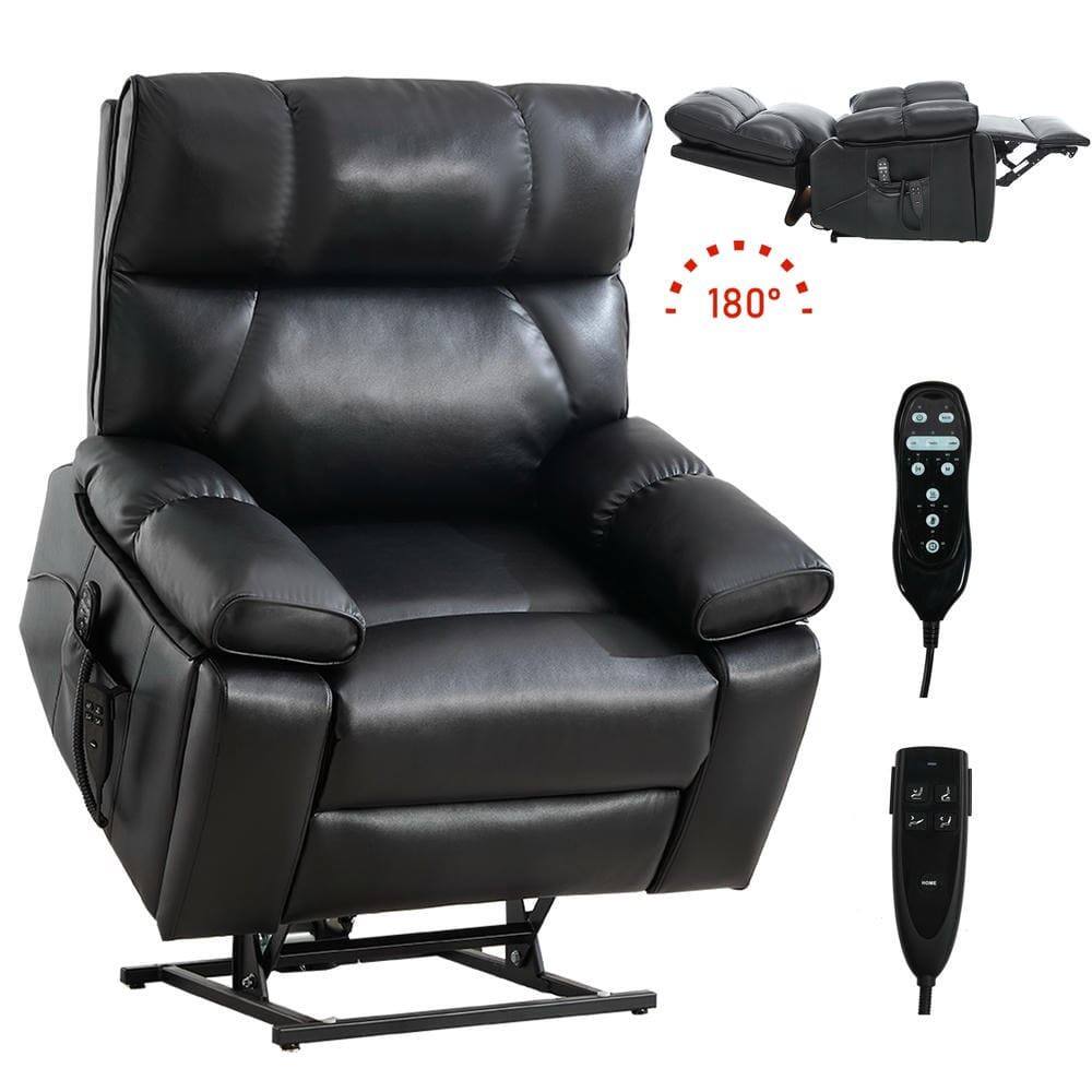 Alt View 1. Kadyn - Oversized Dual Motor Power Lift Recliner, 25" Wide Seat, Massage & Heat, 350lb Capacity, Black - Black.