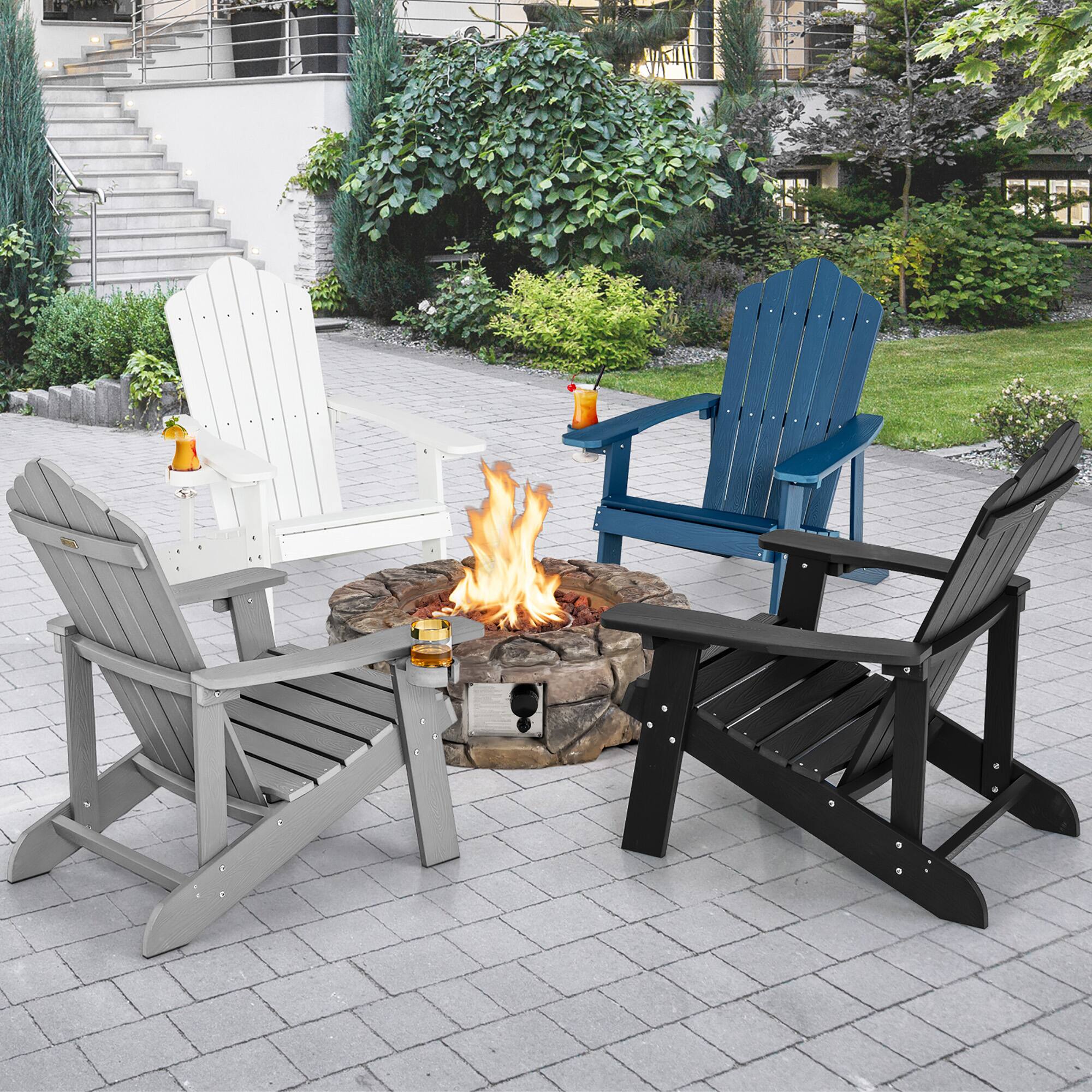 Alt View 3. Costway - Costway Patio HIPS Adirondack Chair with Cup Holder Weather Resistant Outdoor 380 LBS - Light Grey.