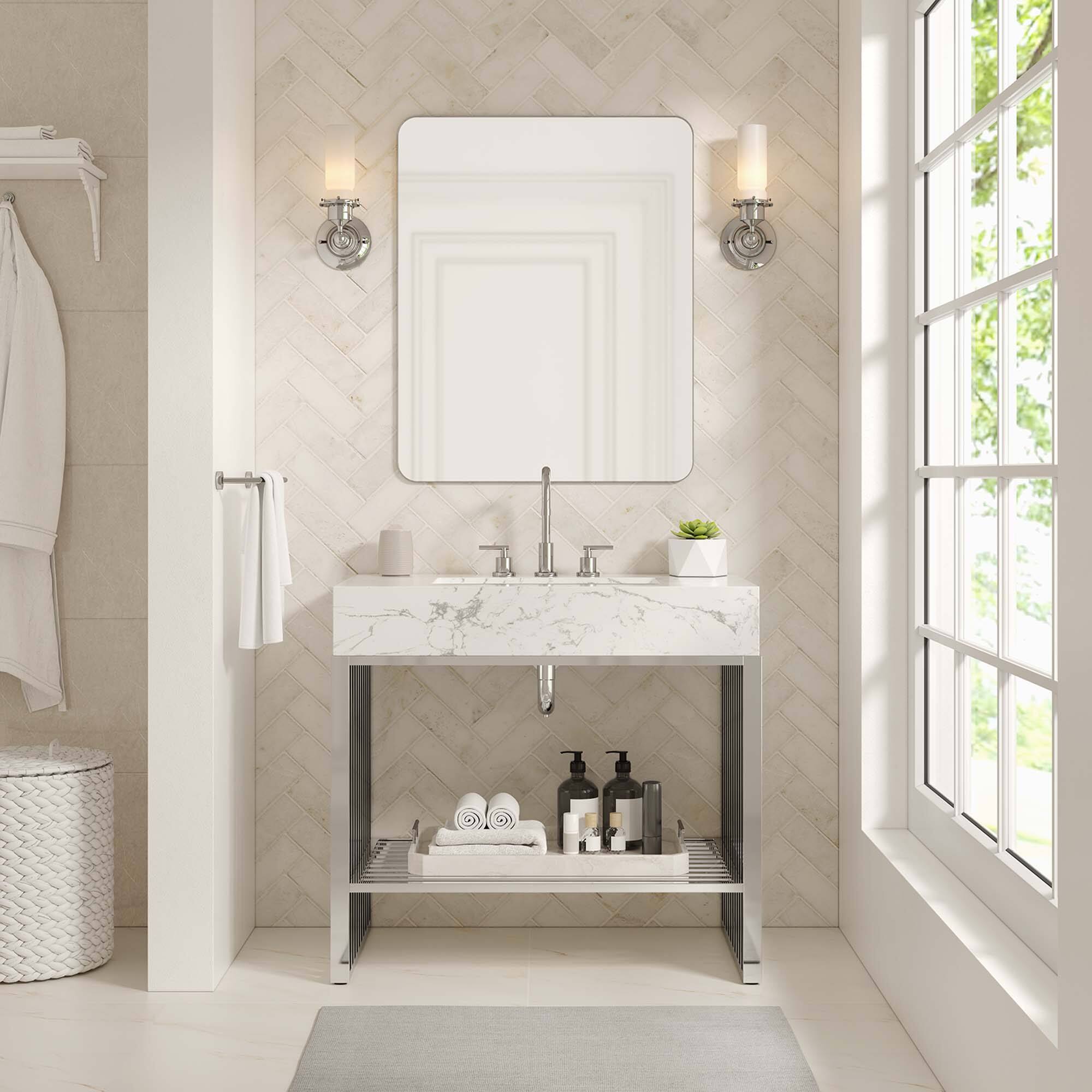 Front. Modway - Gridiron Bathroom Vanity Basin Included by Modway - White Silver.