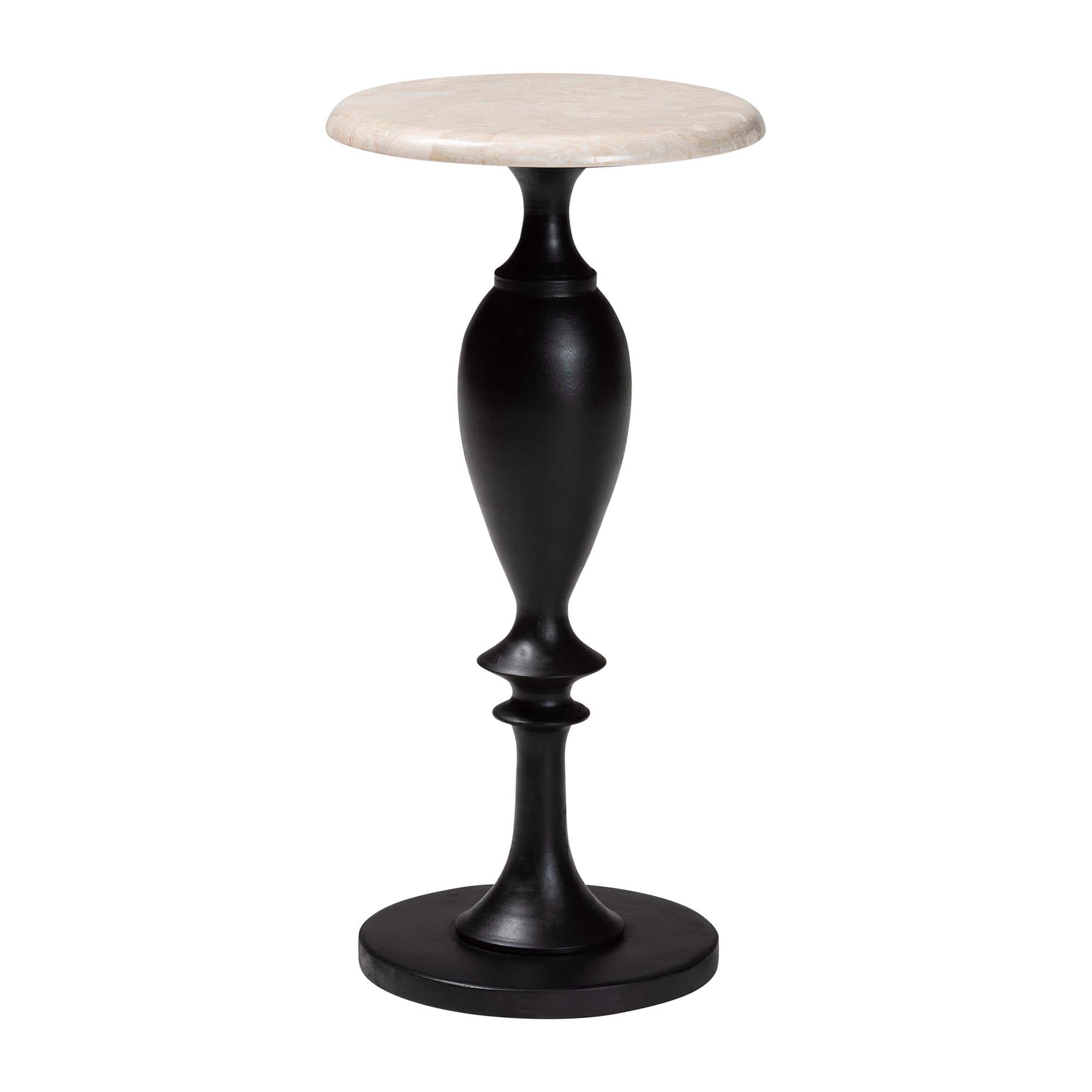 bali & pari - Perlita End Table with Marble Stone Top - Sculpted Pedestal Accent Side Table for Living Room or Entryway - Grey/Black