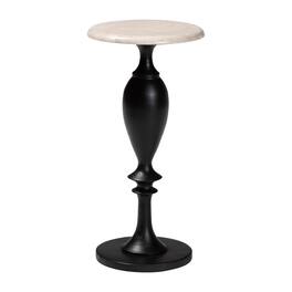 bali & pari - Perlita End Table with Marble Stone Top - Sculpted Pedestal Accent Side Table for Living Room or Entryway - Grey/Black