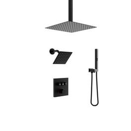 Boyel Living - Matte Black Copper Shower Faucet Thermostatic Cartridge 12-Inch 6-Inch Top Spray 2-Function - Chrome