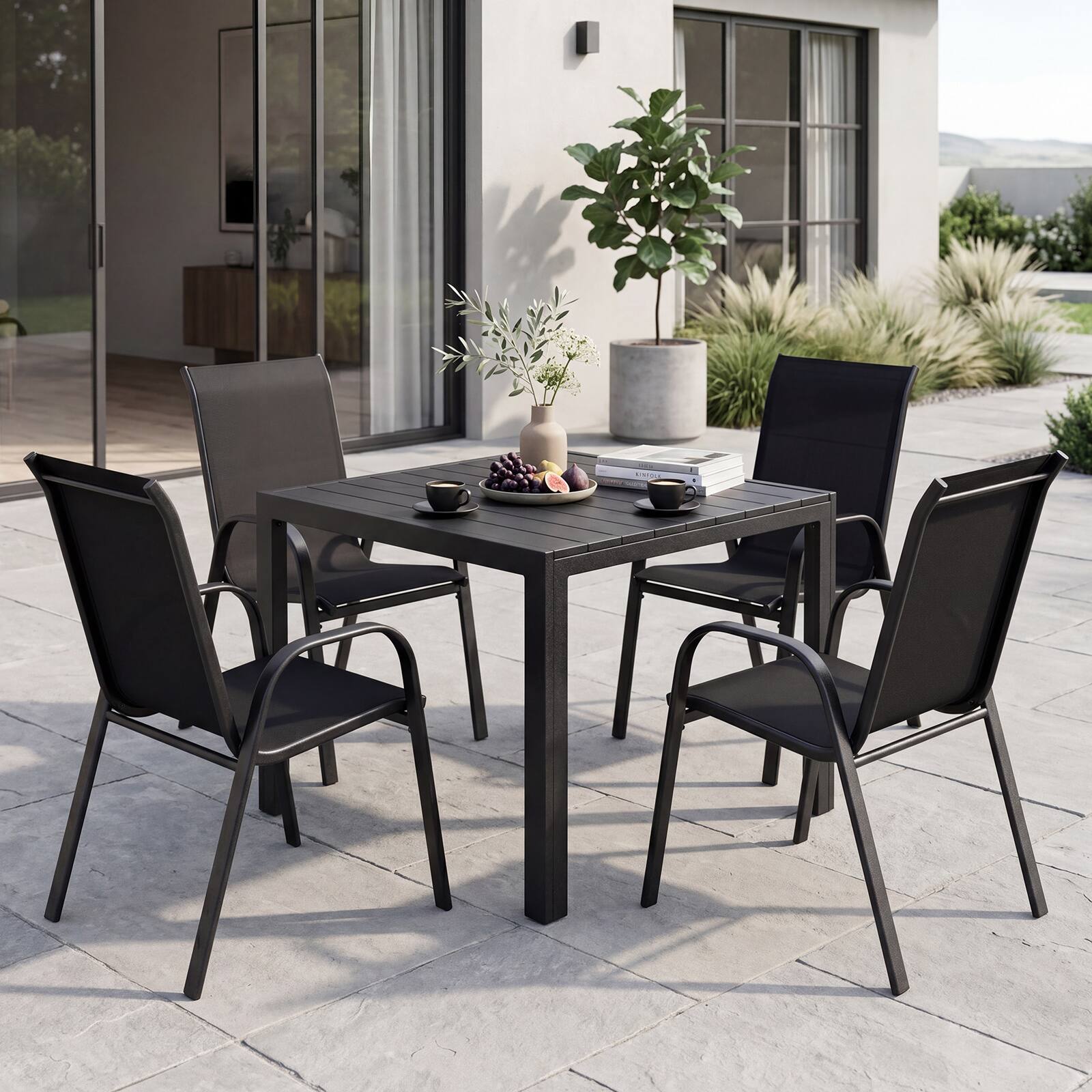 Alt View 7. Gymax - Gymax Set of 2 Patio Dining Chairs Stackable Armrest Space Saving Garden Black - Black.