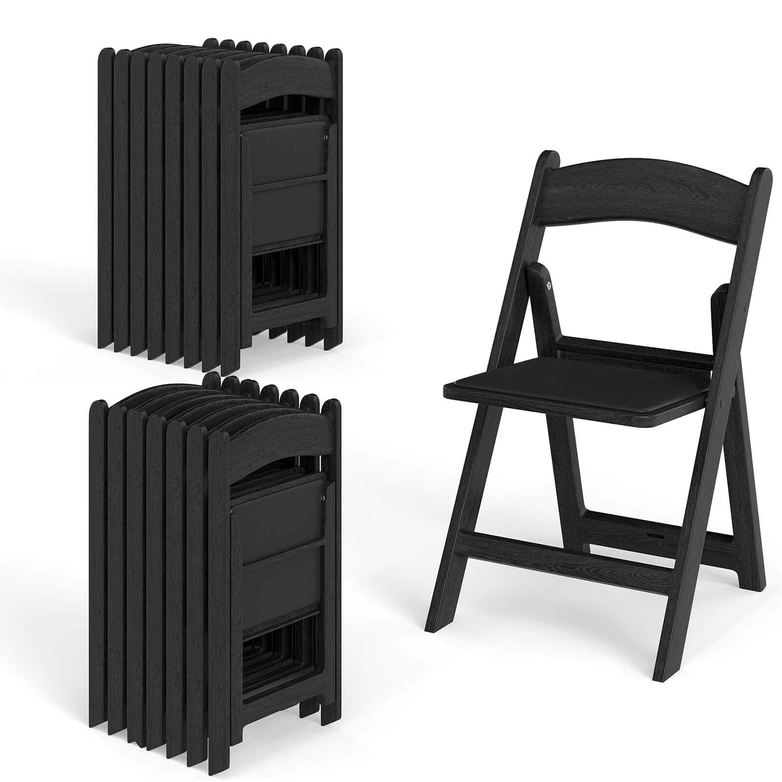 Costway - 16 Pack Resin Folding Chairs with Padded Seat All-Weather Resin Frame Patio - Black