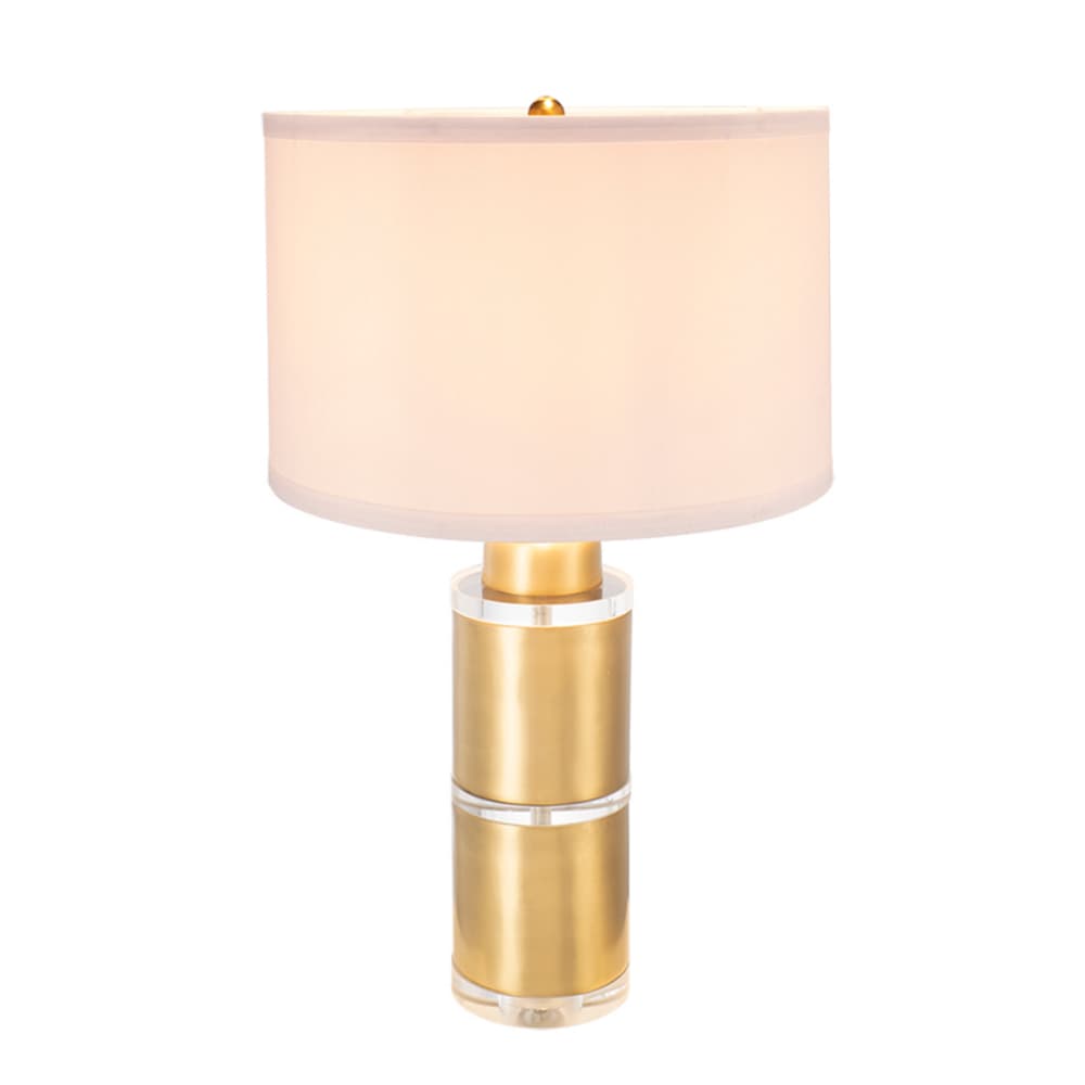 Left. Luckbyte - 15x25.5 Inch Gold White Cylinder Table Lamp With Drum Shade Assembly Required.