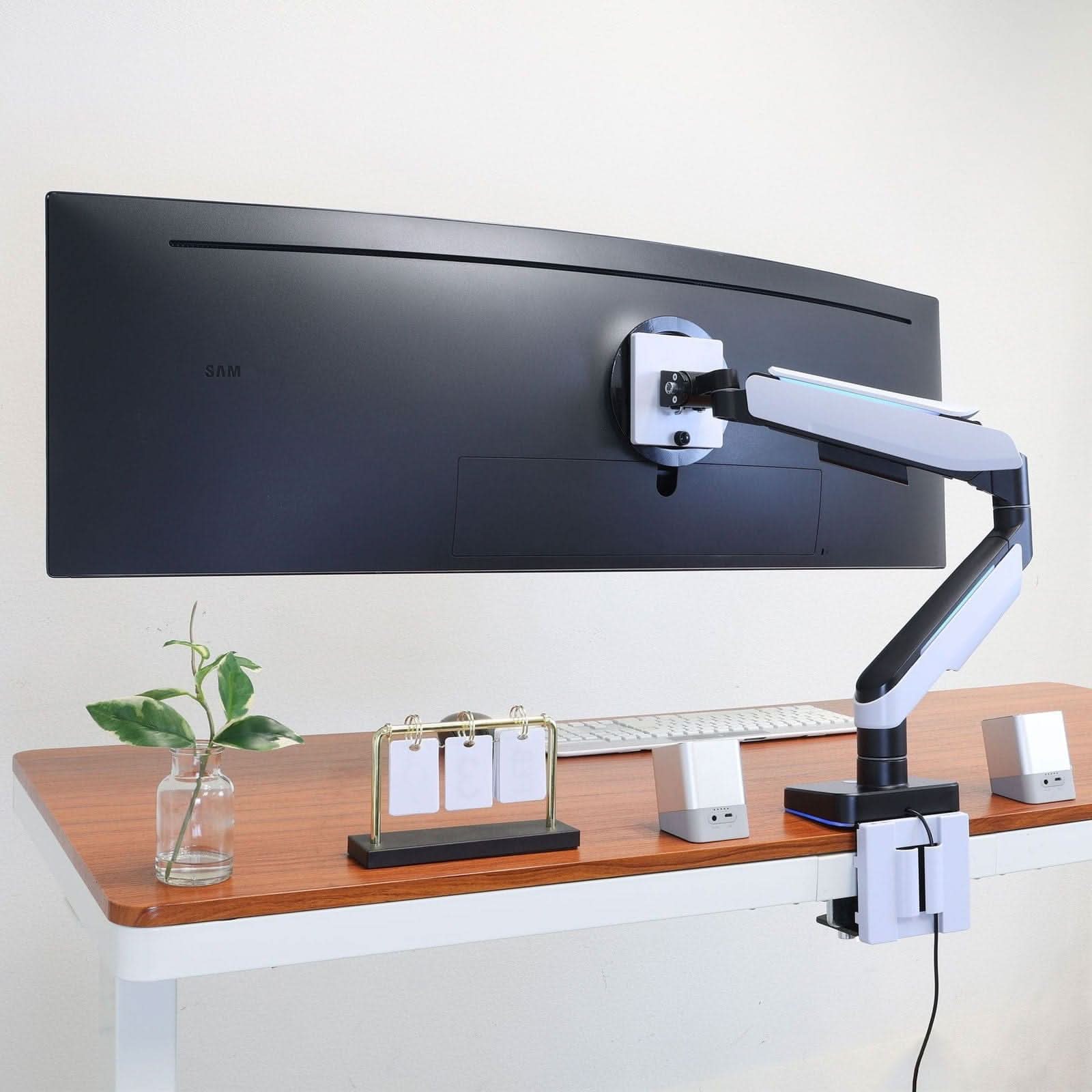 Left. Mount-It! - Heavy-Duty Single Monitor Arm – Full Motion Desk Mount for up 49" Screens - White.