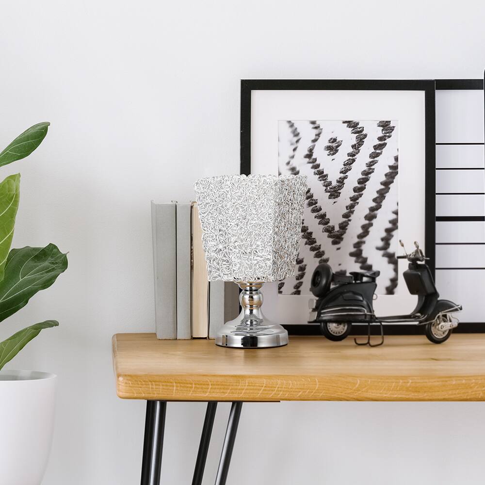 Alt View 2. Oumilen - Silver Table Lamp with Inverted Trapezoidal Metal Wire Shade, E26 Socket & UL Plug.