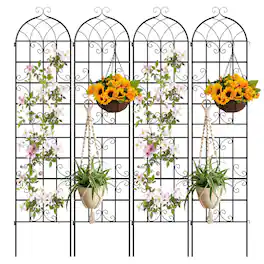 Costway - 4 Pack 86" x 20" Metal Garden Trellis, Heavy-Duty Plant Support for Vegetable - Black