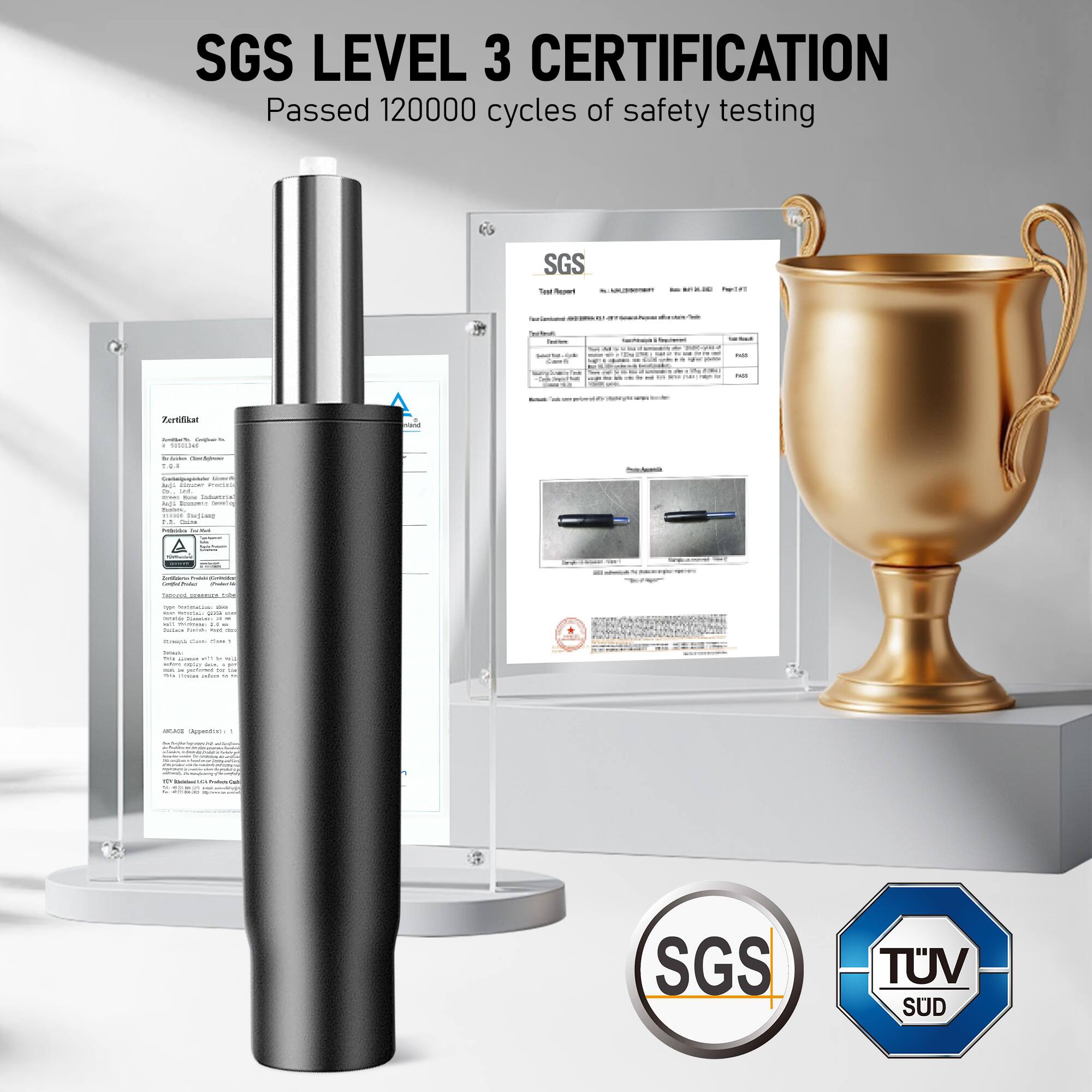 SGS LEVEL 3 CERTIFICATION  
Passed 120000 cycles of safety testing  

SGS  
TUV SUD