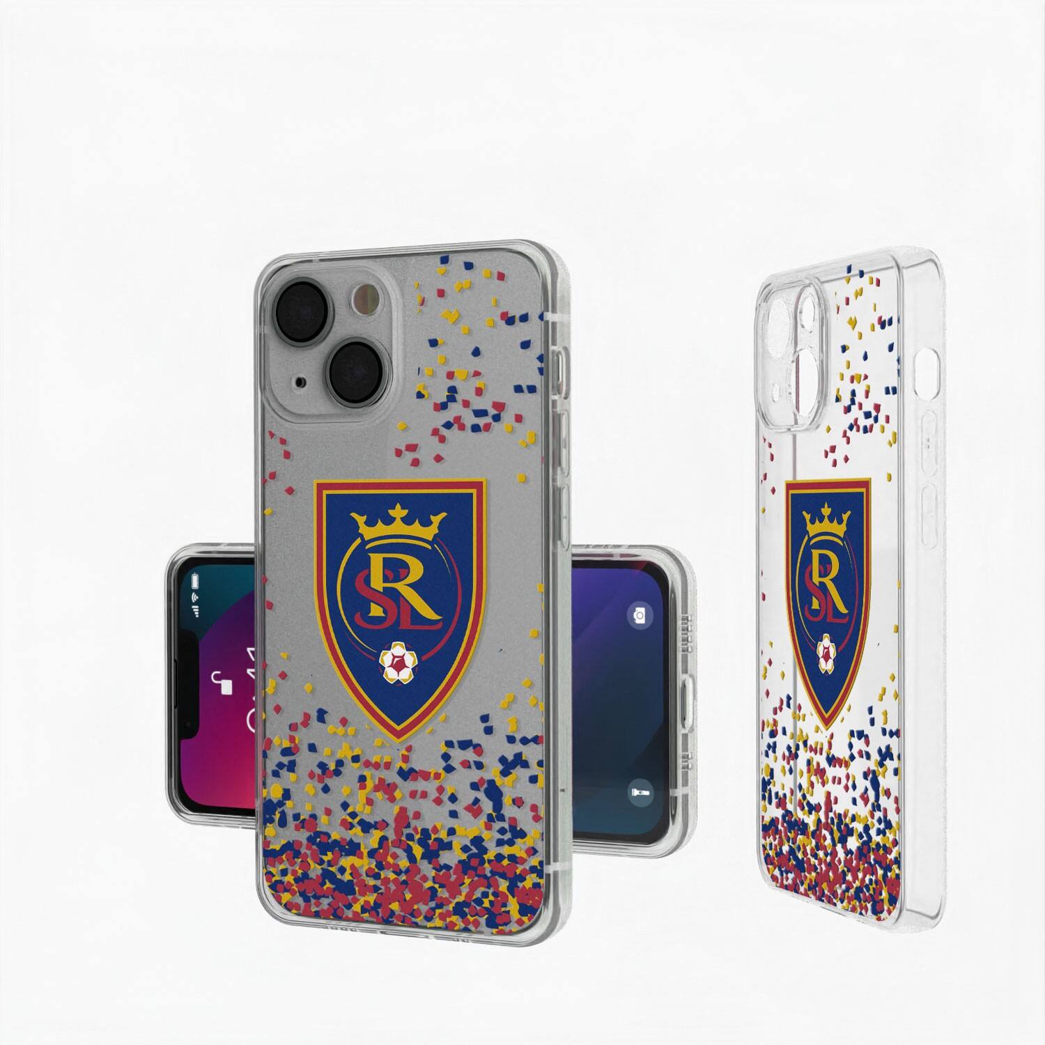 Front. Keyscaper - Real Salt Lake iPhone Confetti Design Clear Case - 15 Pro Max - Multicolor.