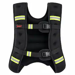 Sunny Health & Fitness - Weighted Vest with Adjustable Front Buckles, Reflective Materials & Detachable Storage Pouch - Black