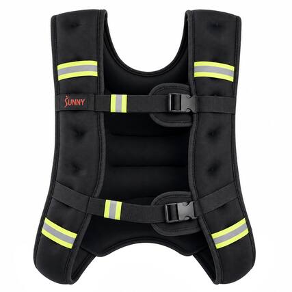 Front. Sunny Health & Fitness - Weighted Vest with Adjustable Front Buckles, Reflective Materials & Detachable Storage Pouch - Black.