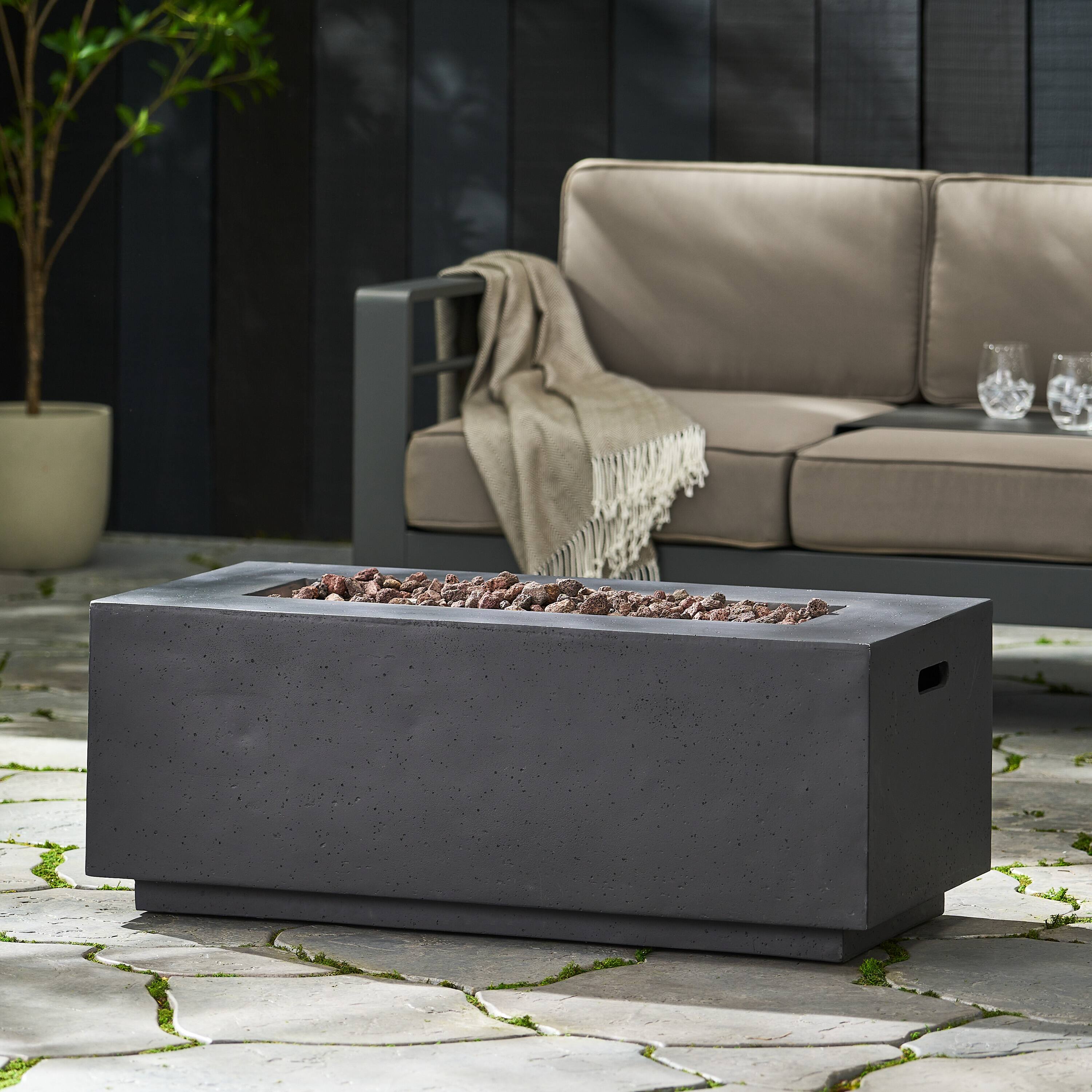 Alt View 1. APRILSOUL - 40 inch Outdoor 40000 BTU Rectangular MgO Concrete Propane Fire Pit Light Grey - DARK GREY.