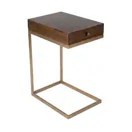 Starlight Canyon Home - C Shaped End Table with Drawer, Mid-Century Modern Side Table for Living Room - Medium Brown