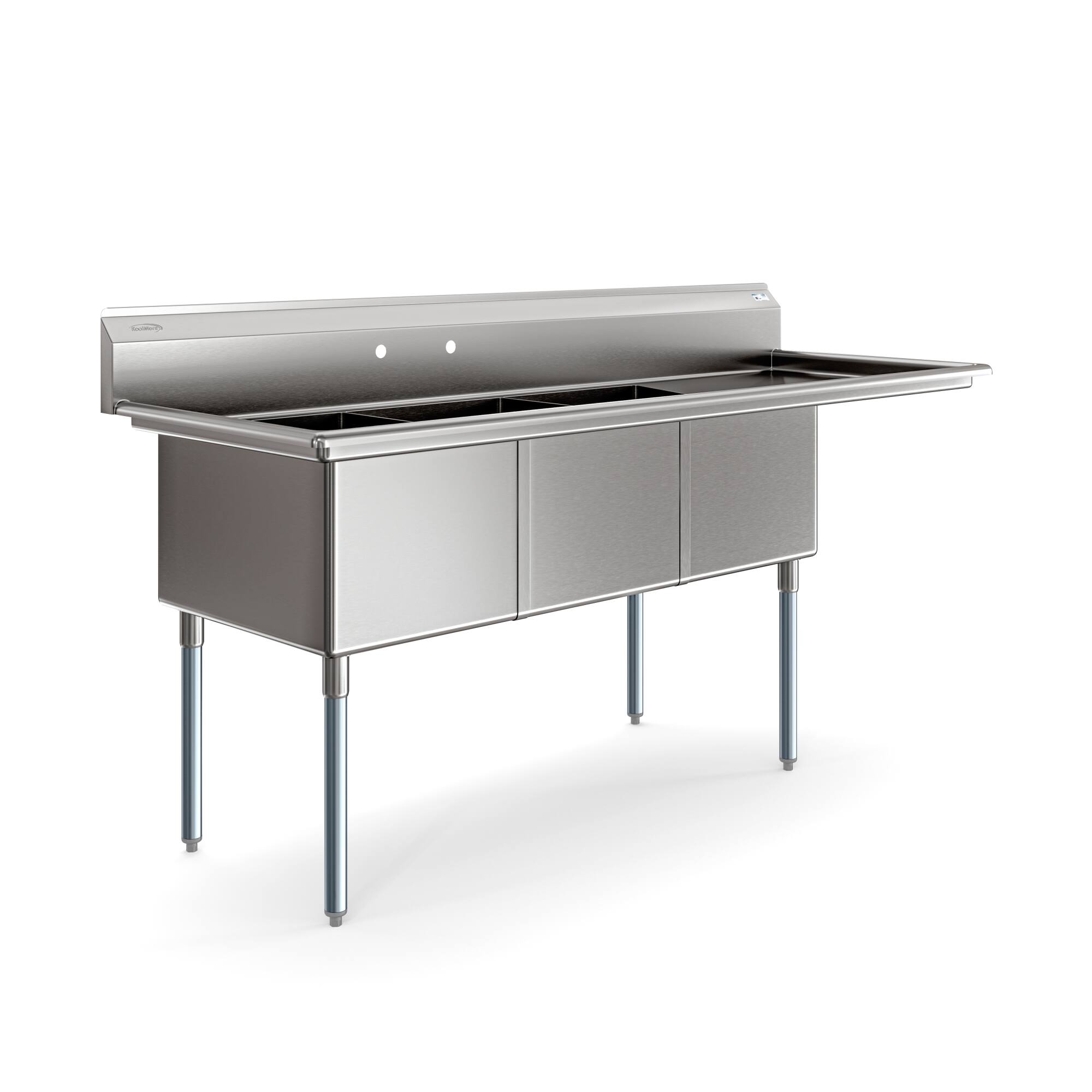 Alt View 4. Koolmore - 81 in. Three Compartment  Sink Bowl Size 18x24x14 Stainless-Steel 18 Gauge with Right Drainboard - Stainless Steel.
