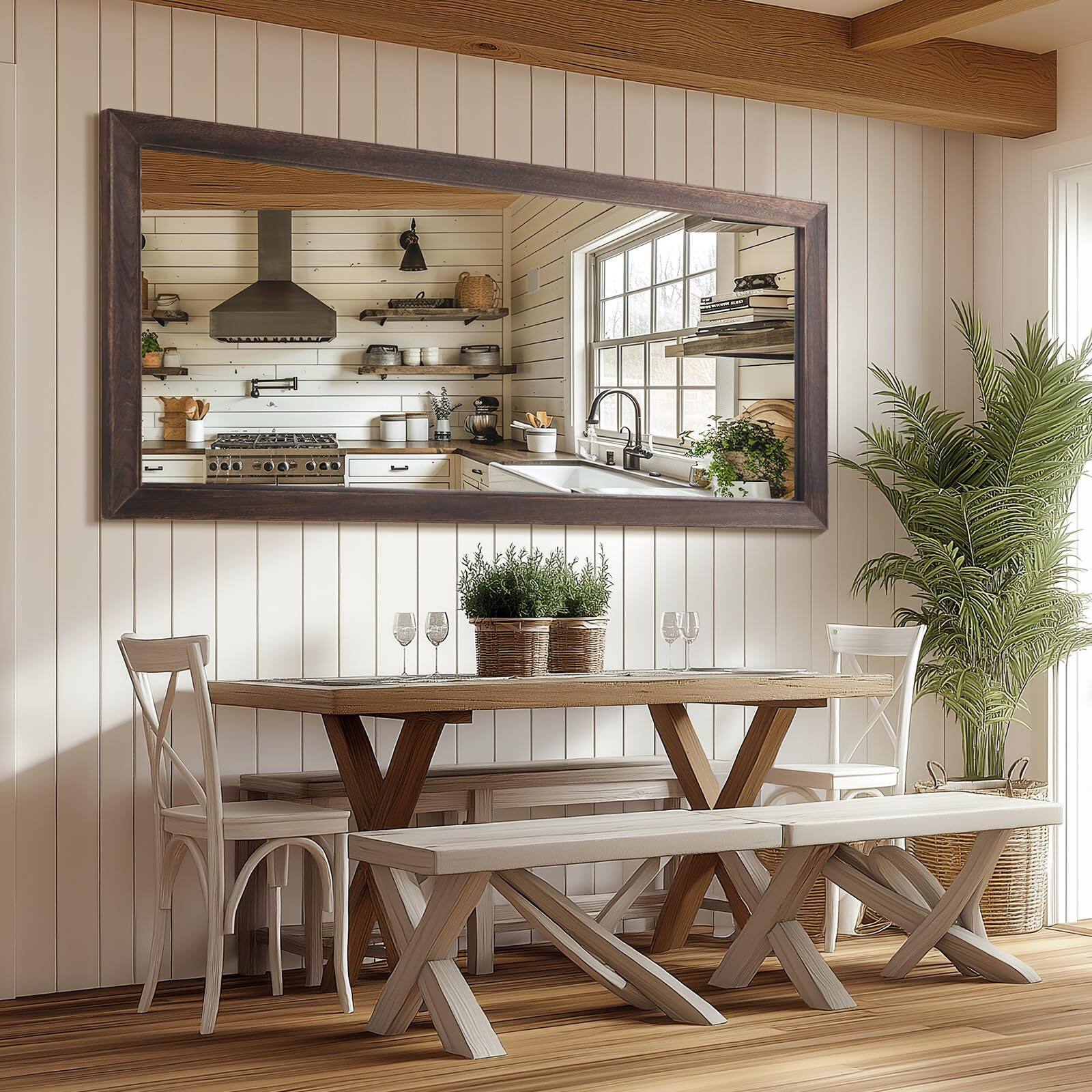 Alt View 3. Hanke - Rustic Farmhouse Full Length Mirror Wood Frame Large Floor Free Standing Leaning Wall For Bedroom Living Room - Rustic Brown 64"L x 21"W.