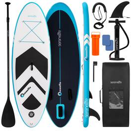 SereneLife - 7'9" Kids Inflatable Stand Up Paddle Board - SUP for Youth w/Single-Action Pump, Adjustable Paddle & Backpack - Black