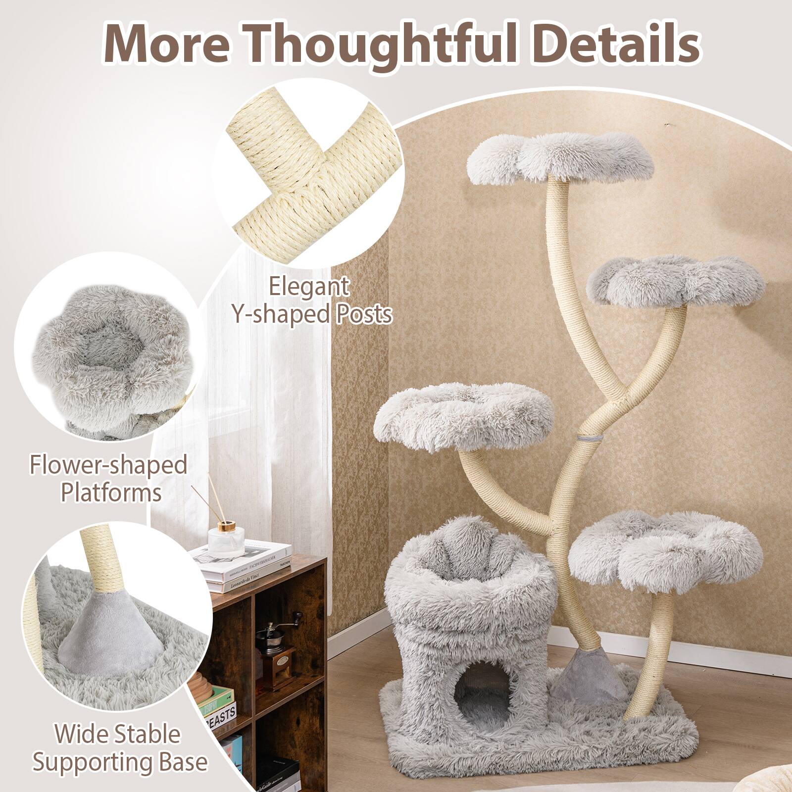 More Thoughtful Details

- Elegant Y-shaped Posts
- Flower-shaped Platforms
- Wide Stable Supporting Base