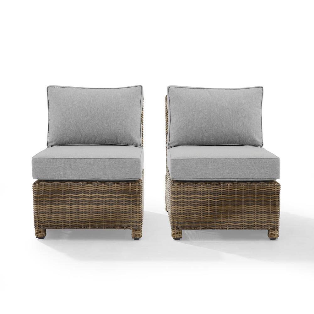 Back. Crosley Furniture - Bradenton 2Pc Armless Wicker Outdoor Chair Set - 2 Armless Chairs - Gray.