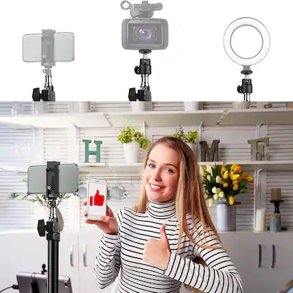 Front. Schertz - 2 Pack C-Clamp Desk Mount Light Stands, 15.5–25.5" Adjustable Tabletop Brackets with Ball Head & Hot Shoe for Camera, Ri.