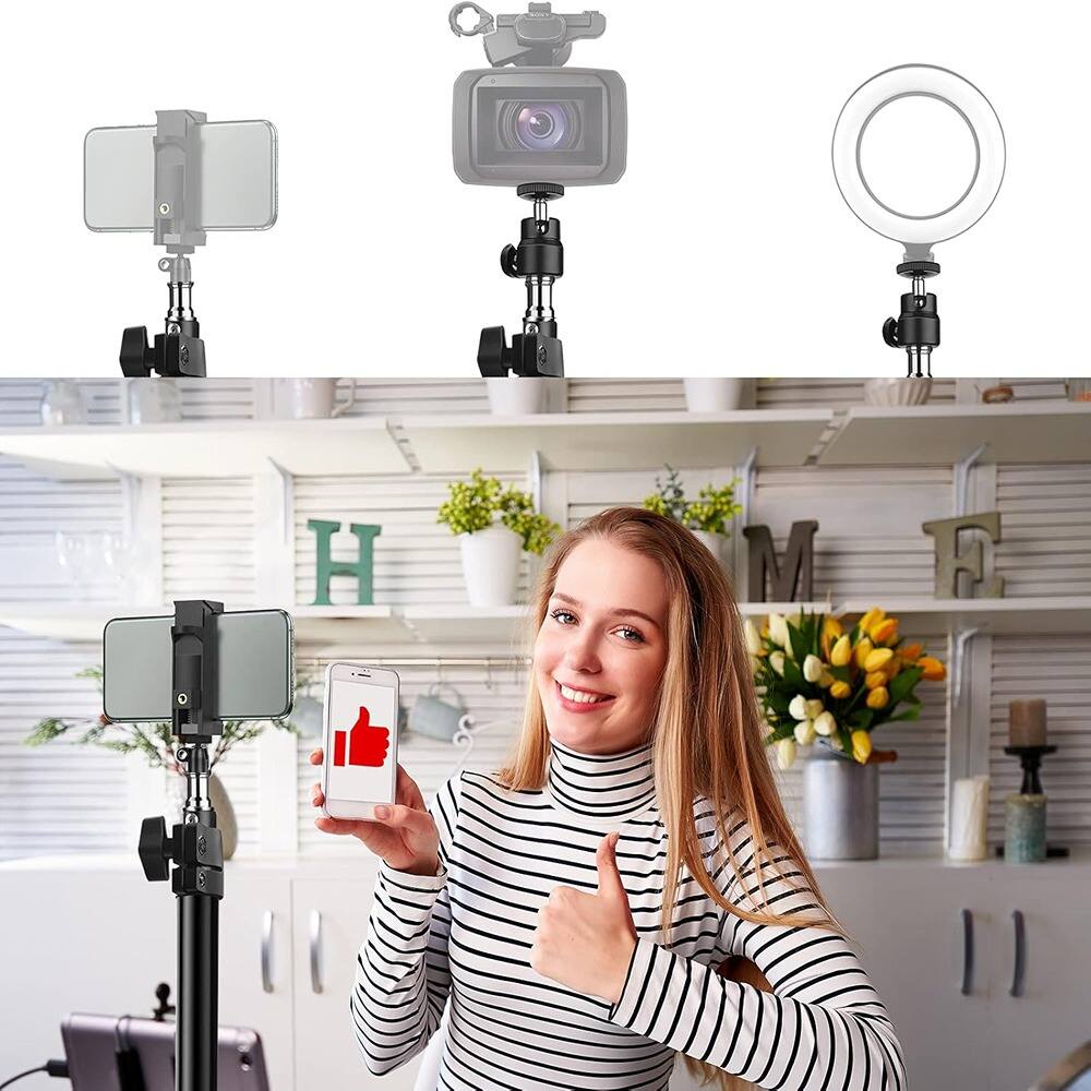 Front. Schertz - 2 Pack C-Clamp Desk Mount Light Stands, 15.5–25.5" Adjustable Tabletop Brackets with Ball Head & Hot Shoe for Camera, Ri.