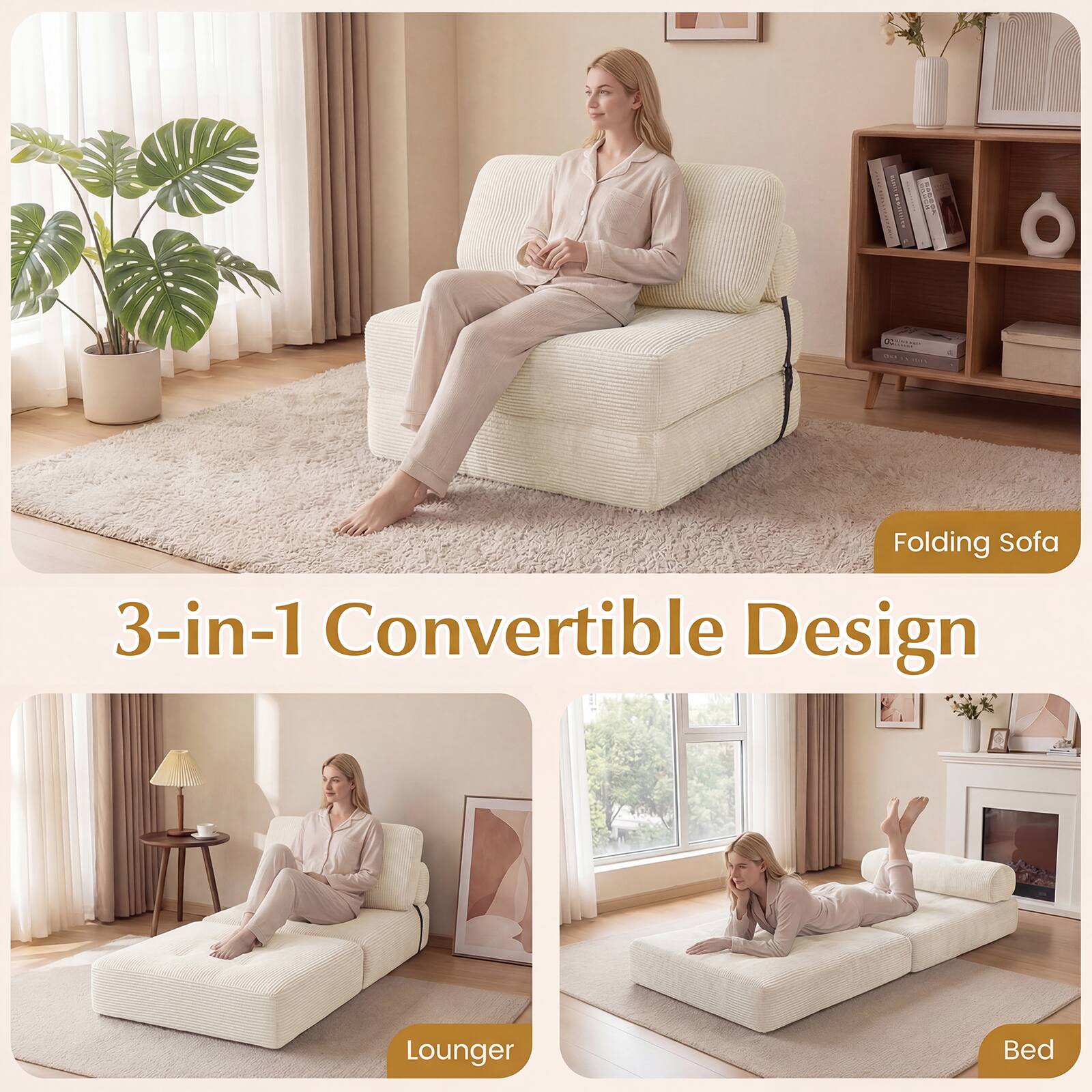 I dees - TNI08 Folding Sofa 3-in-1 Convertible Design Lounger Bed

3-in-1 Convertible Design

Folding Sofa

Lounger

Bed