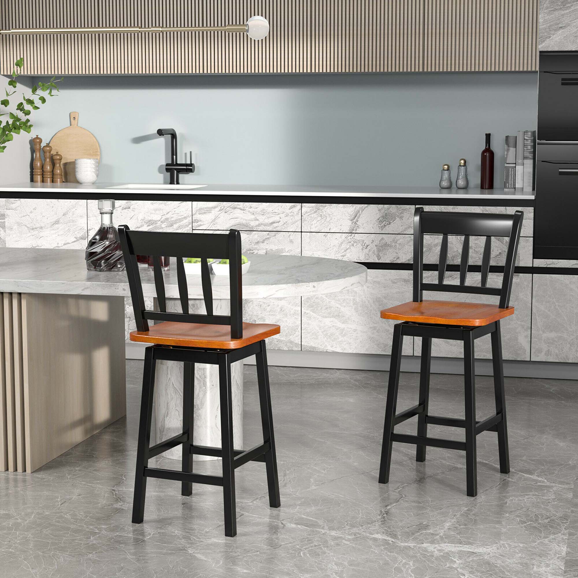 Alt View 1. Costway - Costway 2PCS Bar Stool 24.5" Swivel Counter Height Chair w/ Footrest - Black.