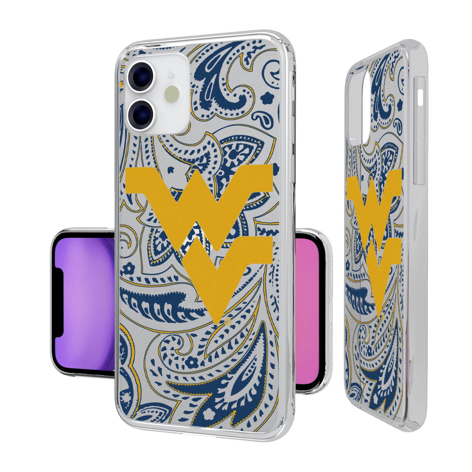 Alt View 1. Keyscaper - West Virginia Mountaineers iPhone Paisley Design Clear Case - 16e - Multicolor.