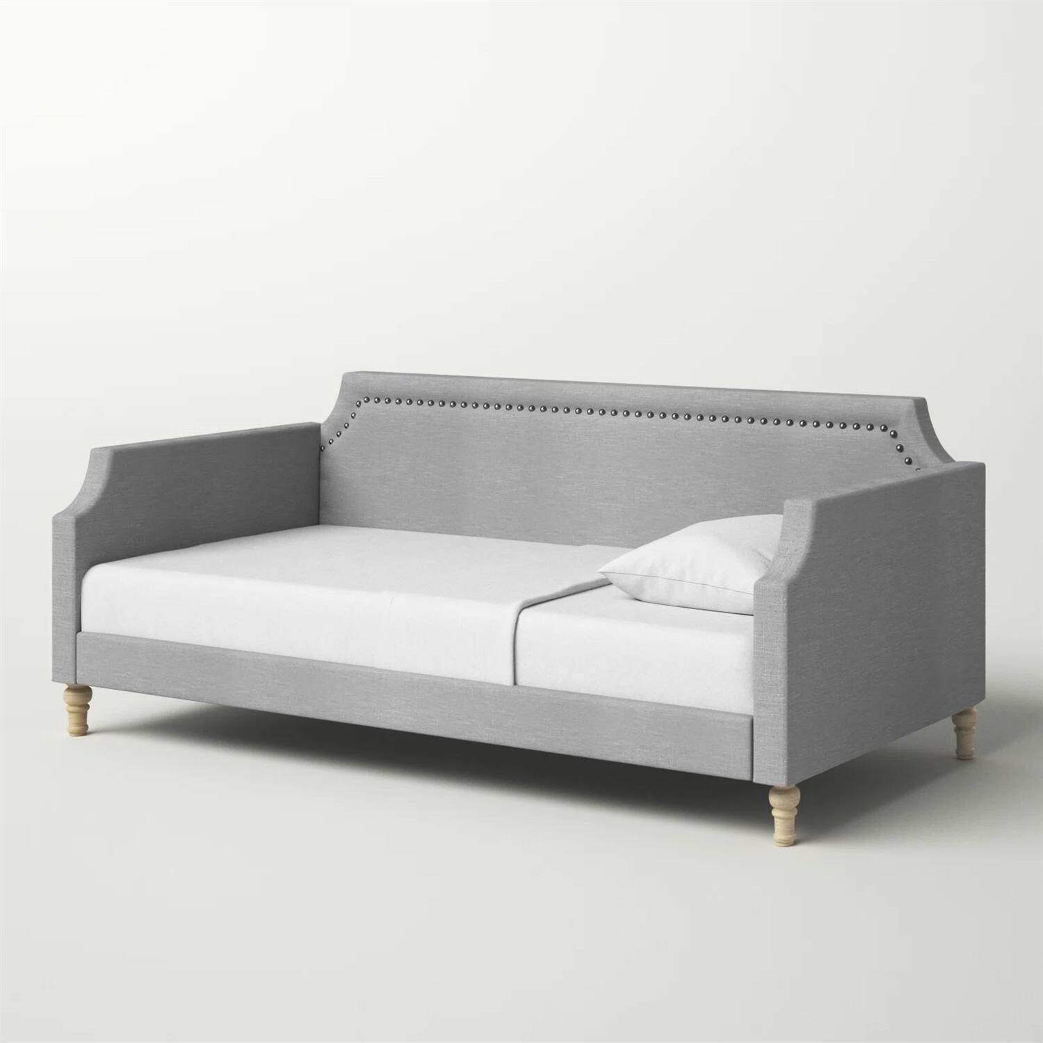 Back. Hivvago - Twin size Grey Polyester Fabric Upholstered Daybed with Nailhead Trim - Grey.