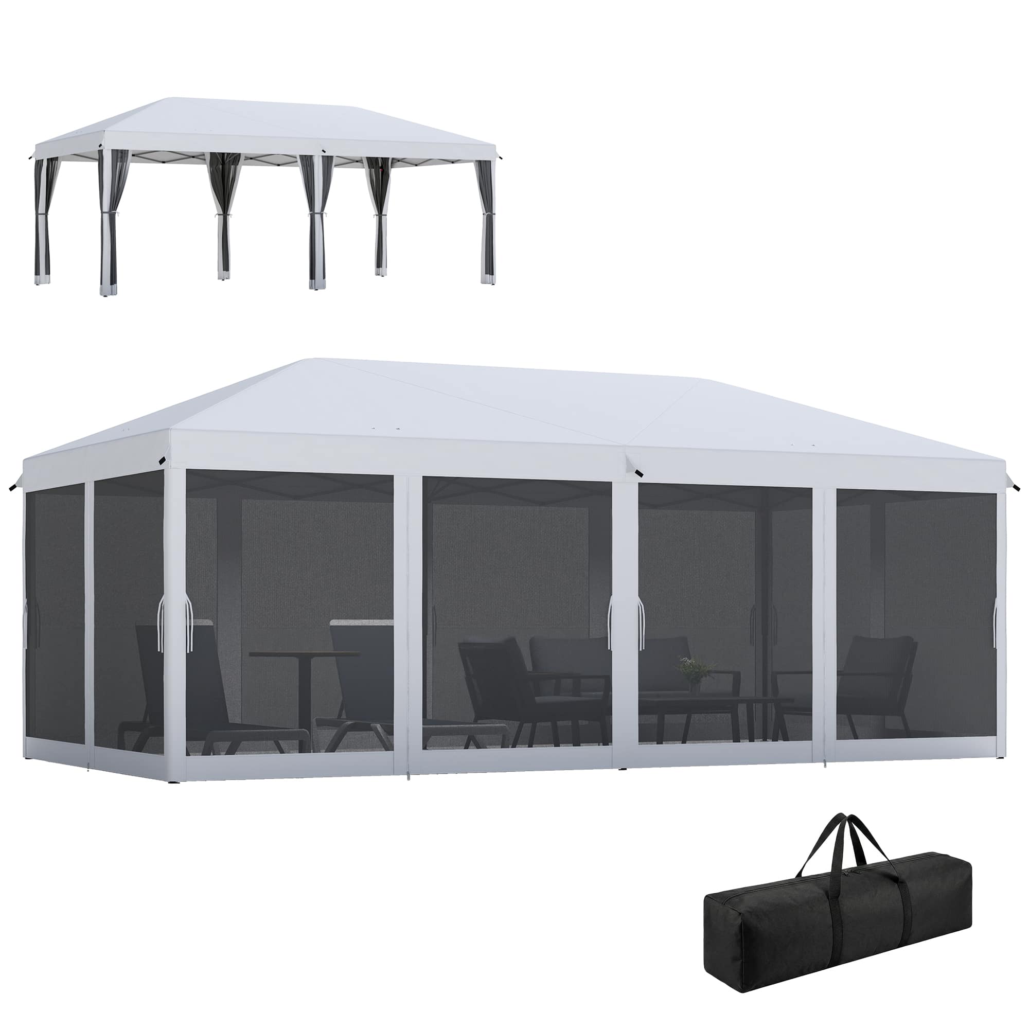 Outsunny - x 20' Pop Up Canopy Tent with Netting, Heavy Duty Instant Sun Shelter, Large Tents - Cream White