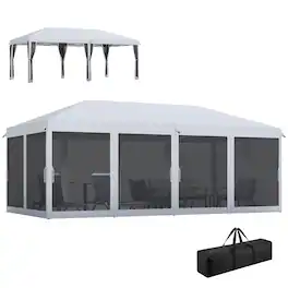 Outsunny - x 20' Pop Up Canopy Tent with Netting, Heavy Duty Instant Sun Shelter, Large Tents - Cream White
