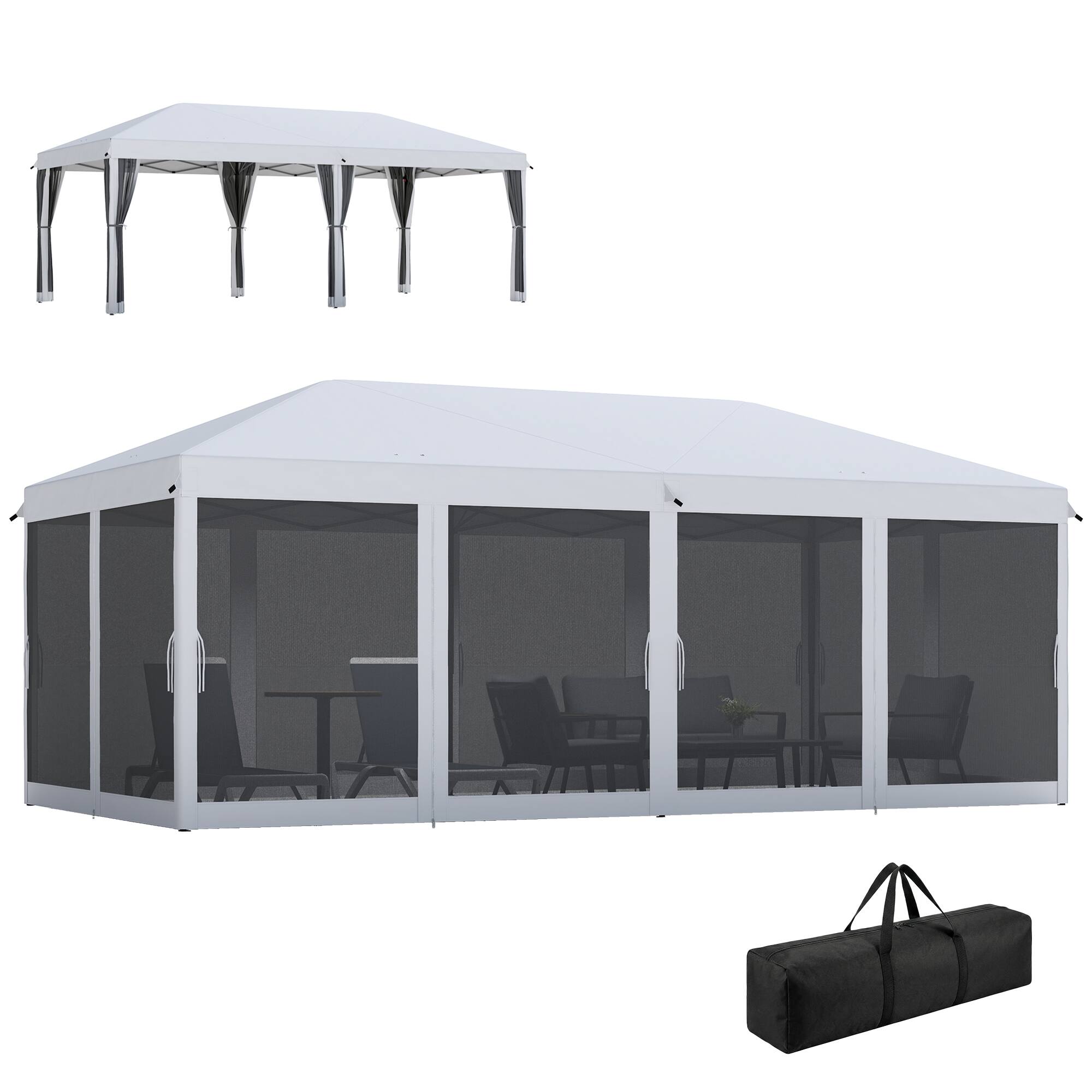 Outsunny - x 20' Pop Up Canopy Tent with Netting, Heavy Duty Instant Sun Shelter, Large Tents - Cream White