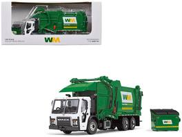 First Gear - Mack LR Garbage Truck McNeilus Meridian Front Load Refuse Body White Green with Bin Waste Management 1/64 - White and Green