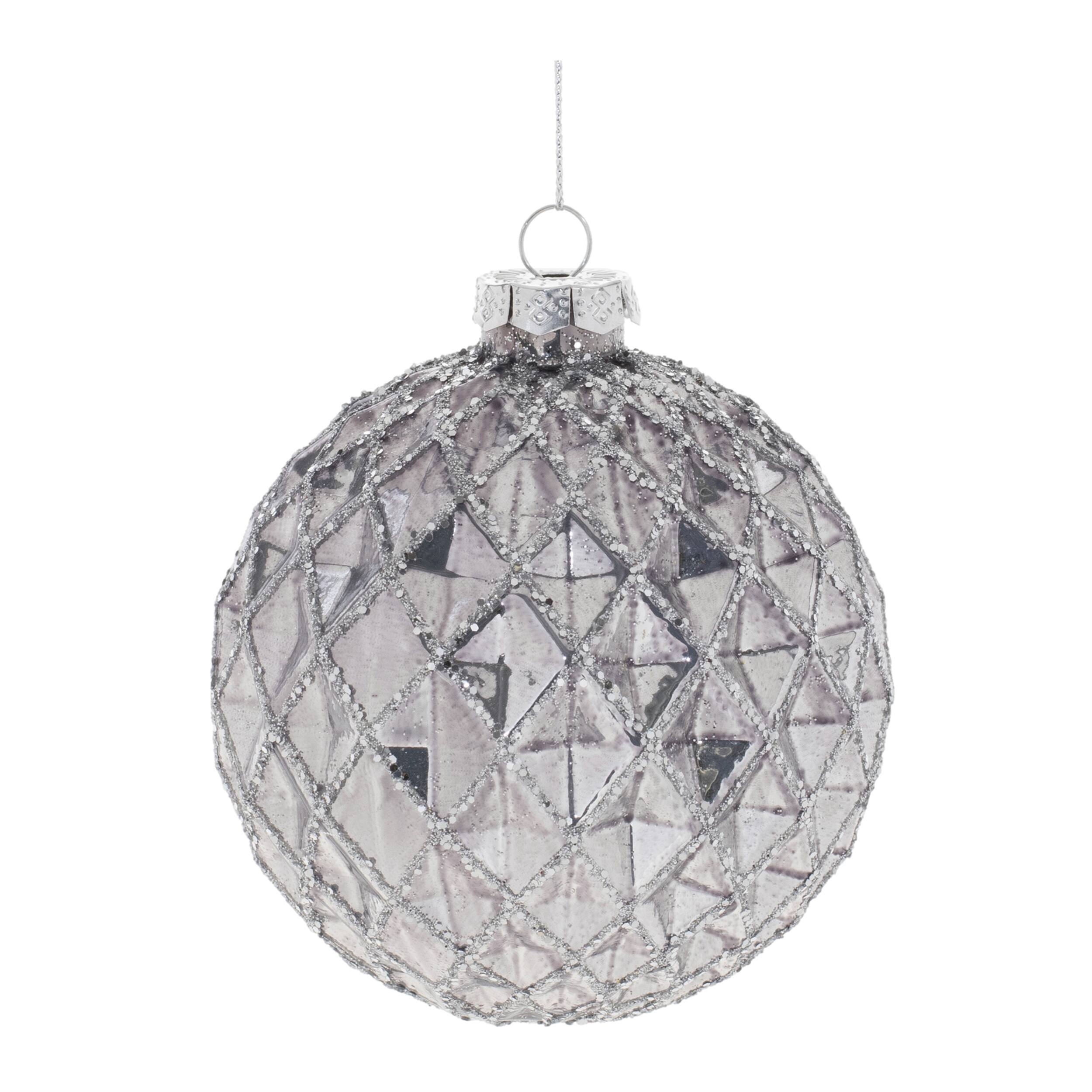 Back. BreeBe - Glittered Glass Ball Ornament (Set of 6) - Silver.