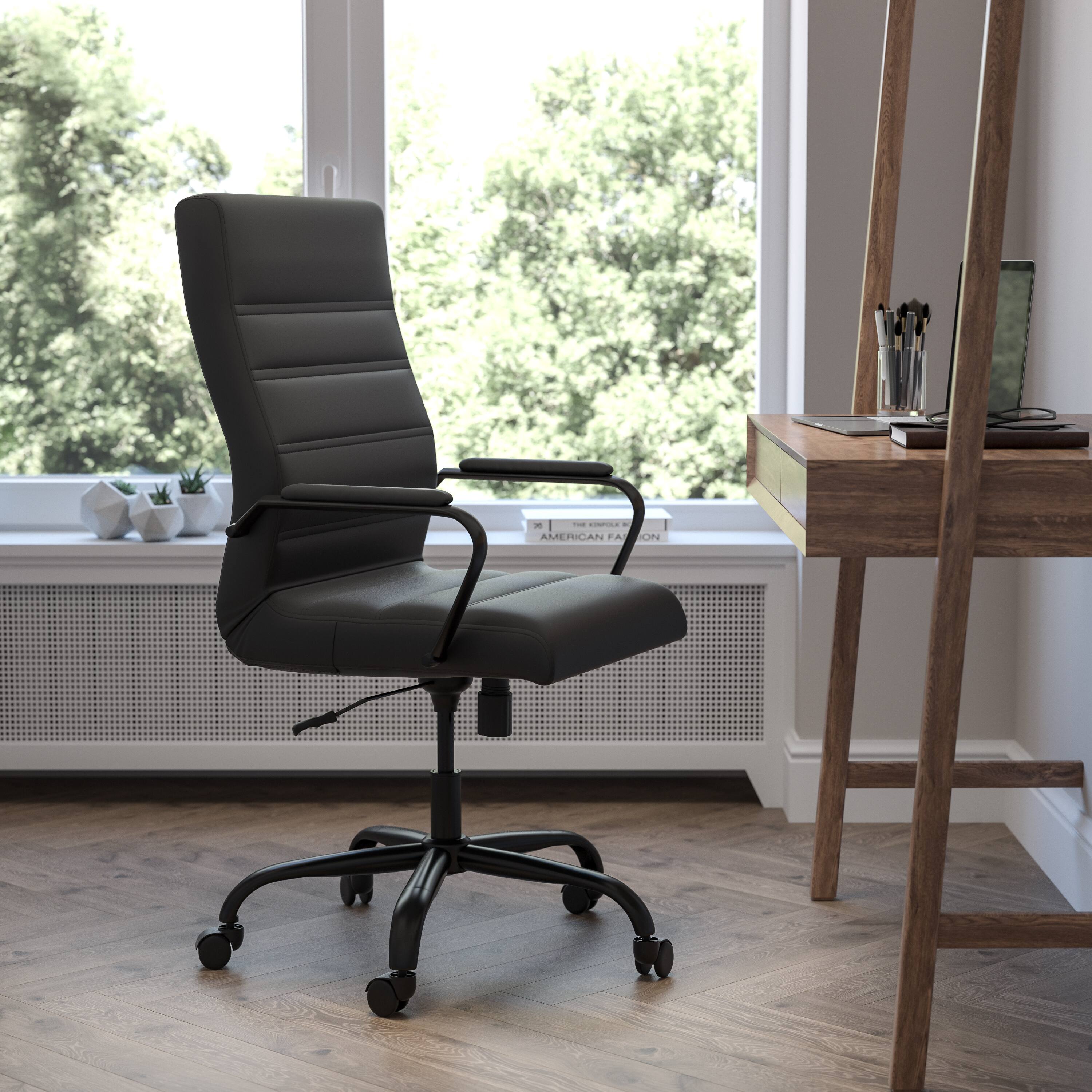 Alt View 1. Emma + Oliver - High Back Executive Swivel Office Chair with Metal Frame and Arms - Black LeatherSoft/Black Frame.