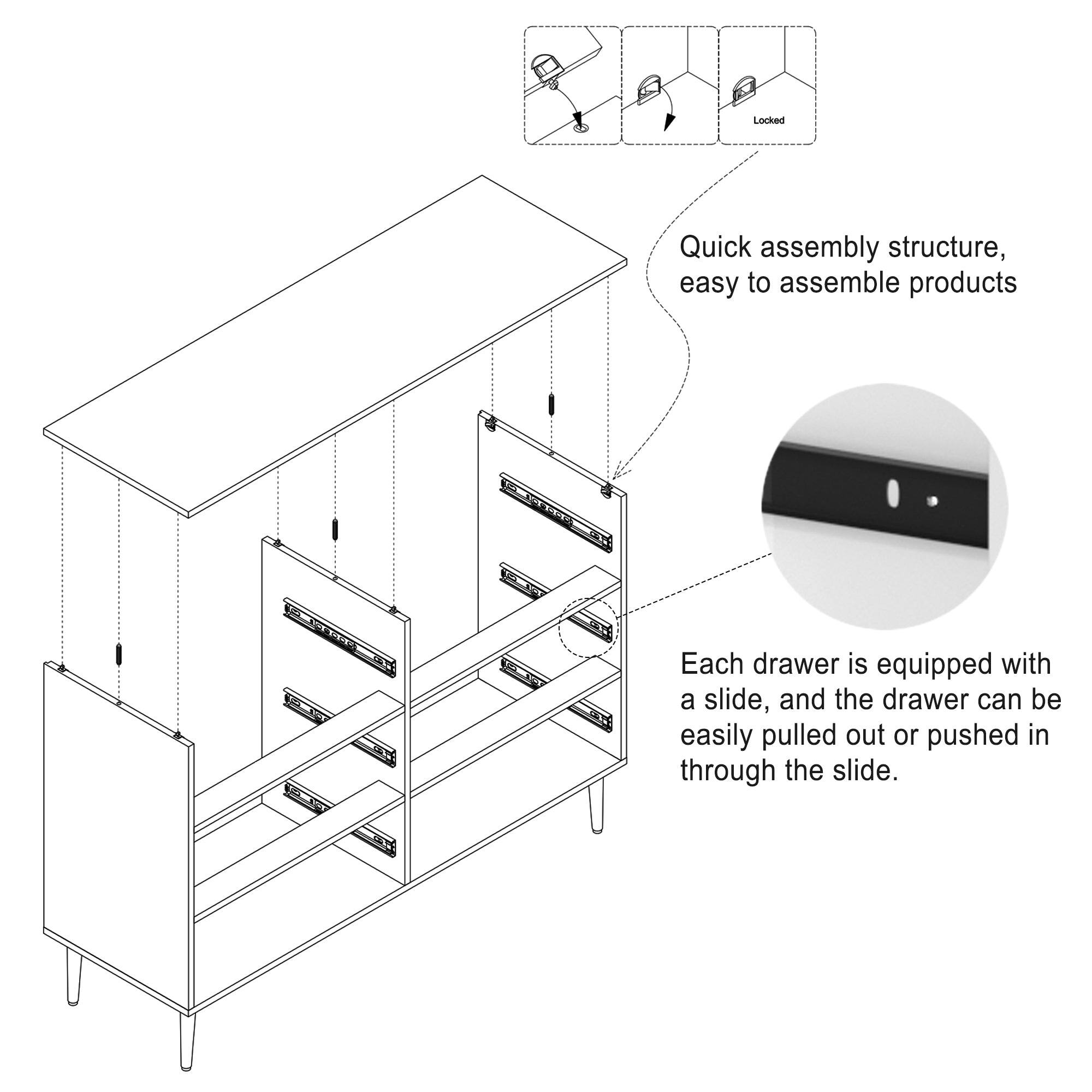 Quick assembly structure, easy to assemble products

Each drawer is equipped with a slide, and the drawer can be easily pulled out or pushed in through the slide.
