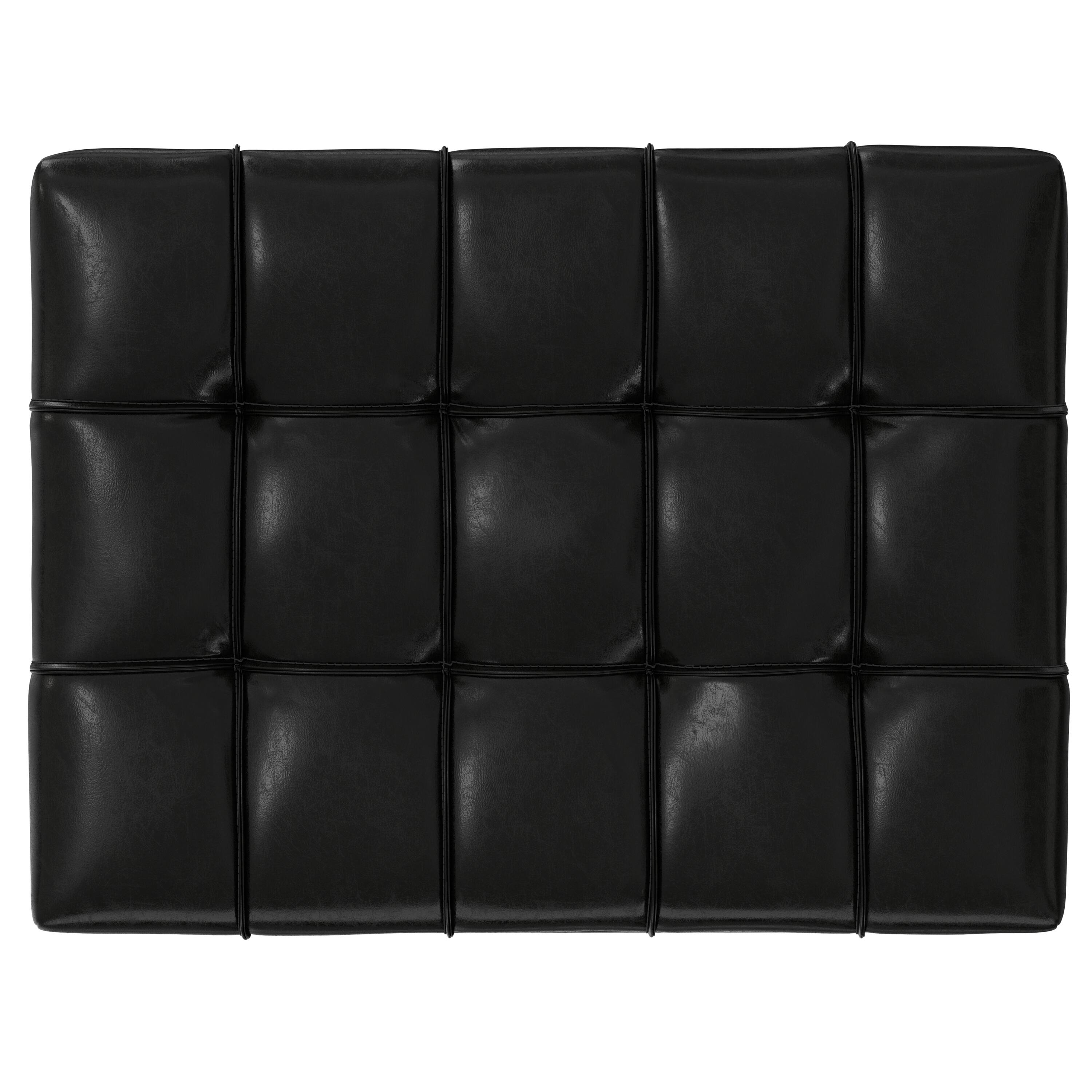 Back. Simpli Home - Mariah 34 inch Contemporary Rectangle Coffee Table Storage Ottoman in Midnight Black  PU Black faux leather, Assembled - Midnight Black.