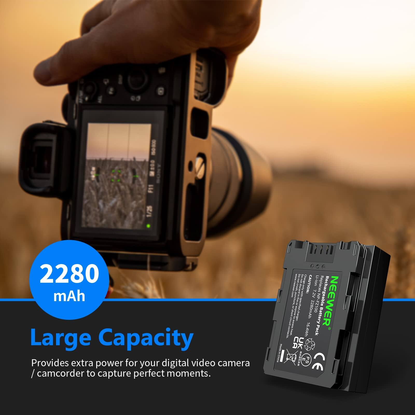 & T I 0 1/25 2280 mAh Large Capacity Provides extra power for your digital video camera / camcorder to capture perfect moments. CAUTION Uon Replaces i I 24 00124 NP Rechargeable NEEVER smun Iona 2250mAh Battery Airut NETEAUTL 16.4Wh Pack  CE