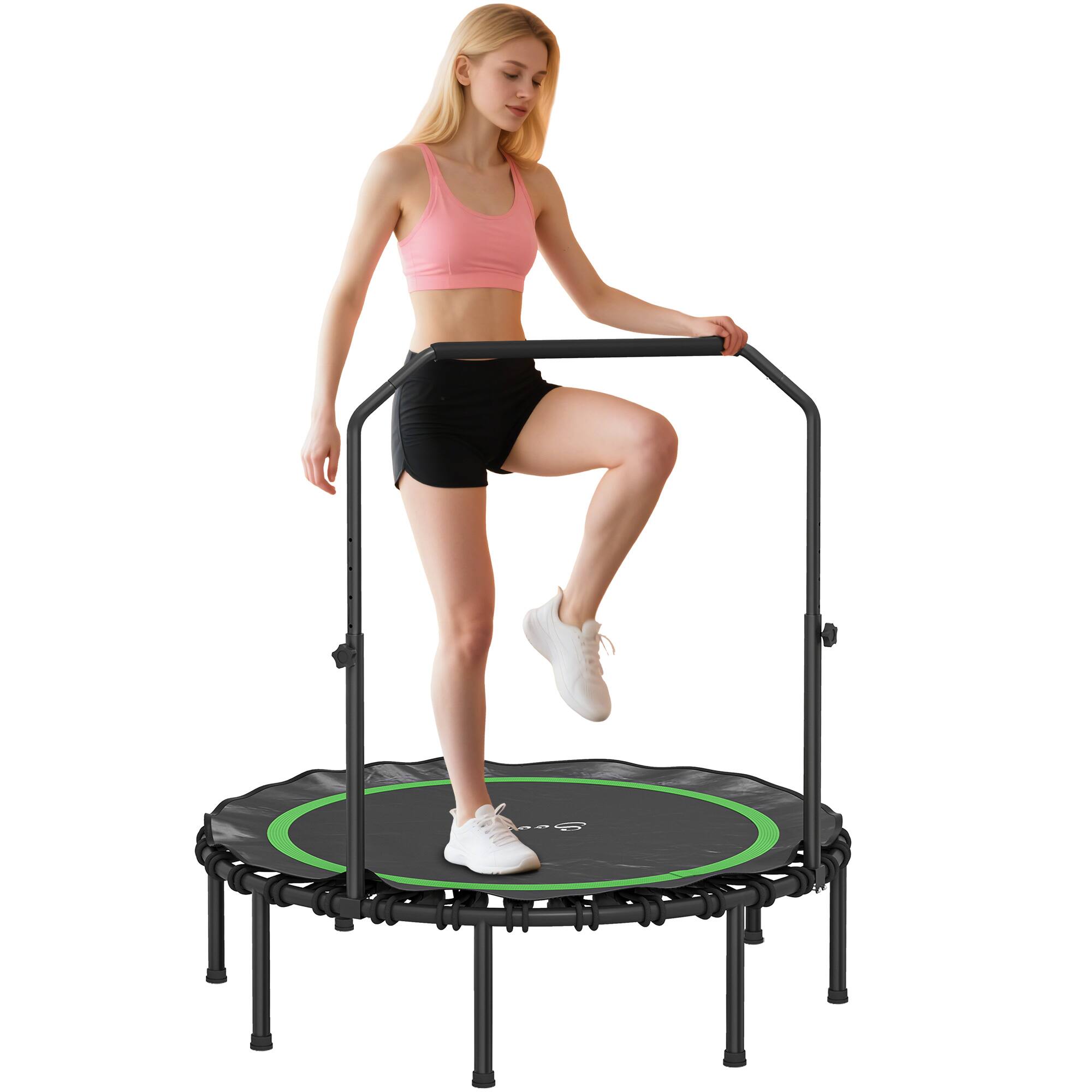 Soozier - 45"/48" Rebounder Trampoline for Adults, Foldable Mini Trampoline with Adjustable Handle Bar - Green