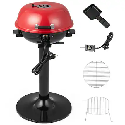 Front. SlickBlue - 1600W Electric BBQ Grill with Removable Non-Stick Warming Rack - Red.