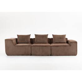 Kadyn - 111" Modular Sctional Couches with Deep Seat, Compression Cloud Sofa Soft Corduroy Upholstered for Living Room Bedroom - Brown