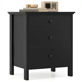 Costway - Nightstand Beside End Side Table Accent Table Organizer W/3 Drawers - Black
