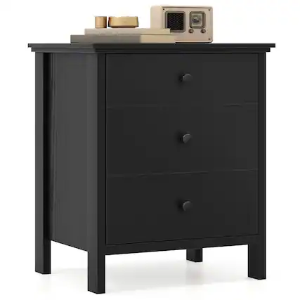 Front. Costway - Costway Nightstand with 3 Drawer for Bedroom Compact Storage Chest Modern Sofa Side - Black.